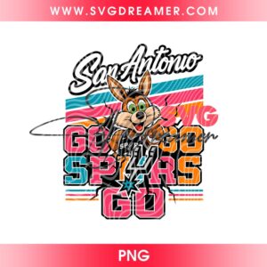 Go Spurs Go San Antonio Mascot Sublimation Design PNG, Retro Fiesta Colors Basketball Fan PNG