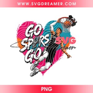 Go Spurs Go Wembanyama In Heart Design PNG, San Antonio Basketball Wemby Player PNG