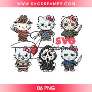 Hello Kitty Horror Characters PNG Bundle, Halloween Scary Killers Hello Kitty PNG Design Bundle