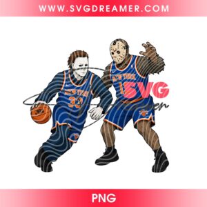 Horror Killers Playing Basketball PNG, Jason Voorhees And Michael Myers New York Knicks PNG, Horror NBA NY Knicks PNG