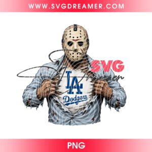 Jason Dodgers PNG Design, Horror Killer Jason Voorhees Los Angeles Dodgers Baseball PNG