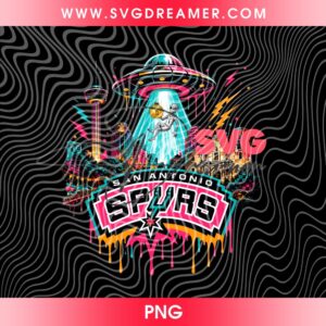 San Antonio Spurs Alien UFO PNG, Neon Texas Skyline Cosmic Basketball PNG 2