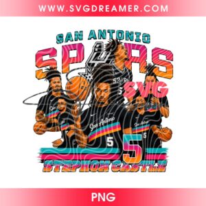 San Antonio Spurs Stephon Castle PNG Design, Vintage Stephon Castle Basketball PNG, Stephon Castle No 5 PNG