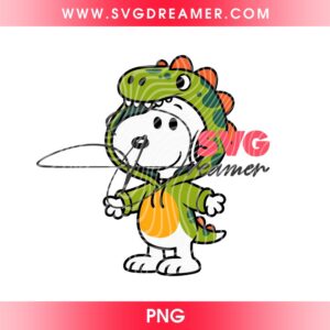 Snoopy Wearing Dinosaur Outfit PNG, Peanut Snoopy X T-Rex PNG
