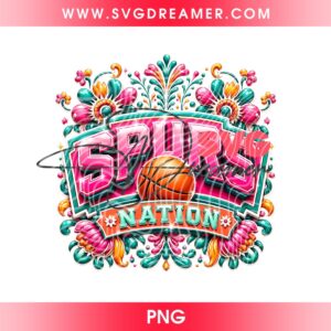 Spurs Floral Fiesta Basketball PNG Design, San Antonio Spurs Inspired Sports PNG