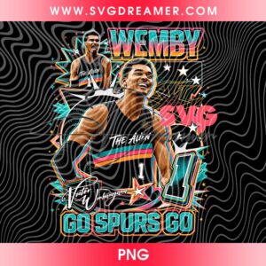 Victor Wembanyama Basketball PNG Digital Design, Wemby The Alien 90s Vintage Bootleg Design PNG, Go Spurs Go Digital Download