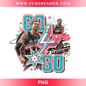Victor Wembanyama Basketball PNG, San Antonio Spurs Player Comic Graphic PNG, Go Spurs Go PNG