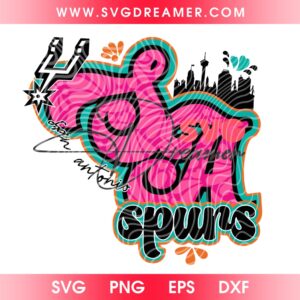 Vintage San Antonio Spurs Fiesta SVG PNG, SA Spurs Basketball Skyline SVG PNG, Spurs Fiesta Doodle Basketball SVG File