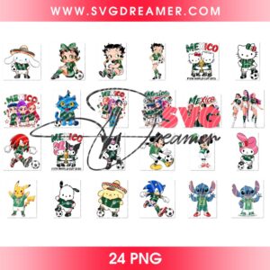 20+ Cartoon Characters Mexico Soccer PNG, Bundle Sanrio Cartoon World Cup 2026 PNG, Hello Kitty Mexico Soccer Team FIFA 2026 PNG