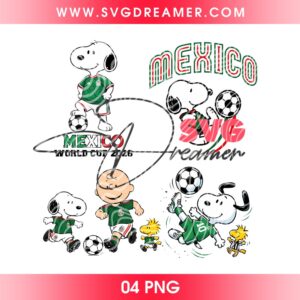 Bundle Snoopy Mexico Soccer 2026 PNG, FIFA World Cup 2026 Mexico Peanuts Cartoon PNG Bundle