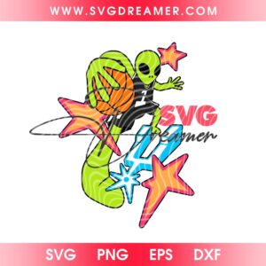Cartoon Alien San Antonio Spurs SVG PNG, SAS Basketball Alien Wemby SVG, Wembanyama Spurs SVG PNG Design