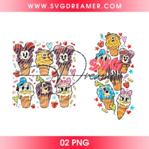 Disney Characters Ice Cream Cone PNG, Mickey Mouse And Friends Popsicles Chibi Design PNG