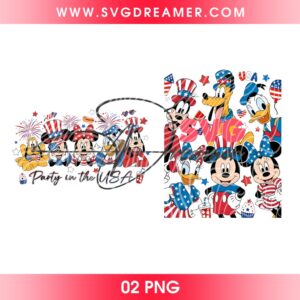 Disney Friends Party In The USA PNG, Mickey Minnie Mouse Friends Independence Day 4th of July PNG, 250th Years Mickey PNG