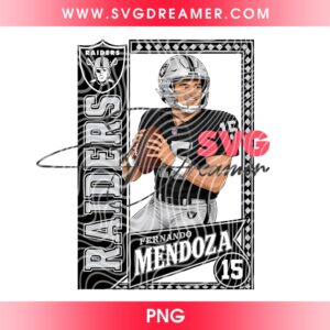 Fernando Mendoza Las Vegas Raiders Football PNG Design, Raiders Number 15 Trading Card PNG File