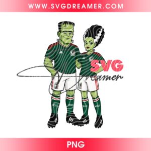 Frankenstein And Bride Mexico Soccer PNG, Horror Couple Mexican FIFA World Cup 2026 PNG