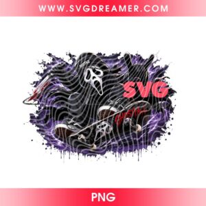 Ghostface Skateboarding PNG, Horror Ghostface Skater Design Halftone PNG, Ghostface Skateboard Dark Art PNG