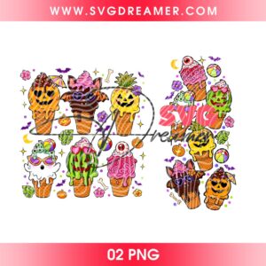 Halloween Ice Cream Cone PNG, Cute Spooky Sundae PNG, Kawaii Halloween Clipart PNG Design