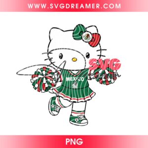 Hello Kitty Cheerleader Mexico Soccer PNG, Mexican FIFA World Cup 2026 Hello Kitty Cartoon PNG