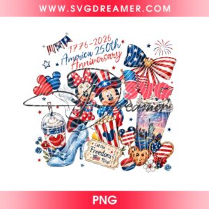 Mickey Minnie America 250th Years Anniversary 2026 PNG, Independence Day 04th Of July Disney Mouse Friends PNG