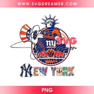 New York Sports Teams Mashup PNG Design, NY Yankees Mets Knicks Rangers Statue of Liberty 2026 PNG Design