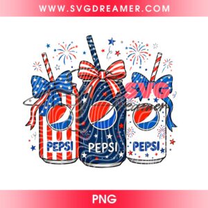 Pepsi 4th of July Coquette Bow Patriotic PNG, Preppy Soda Can Shirt Design PNG