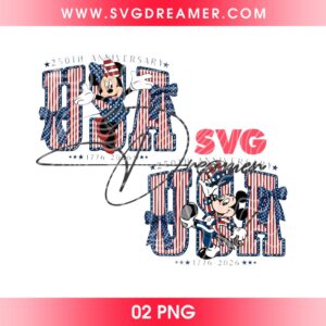 Retro Mickey Minnie America 250th Anniversary PNG, 1776 2026 Patriotic USA Semiquincentennial PNG, Disney Friends 4th Of July PNG