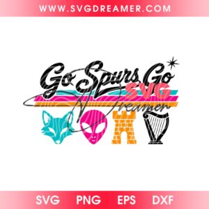 San Antonio Spurs Fox Alien Castle Harpe PNG SVG, Go Spurs Go 2026 NBA PNG SVG, Wembanyama Alien Retro PNG