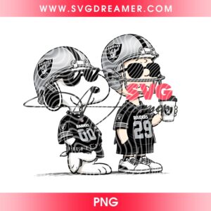 Snoopy And Charlie Brown Las Vegas Raiders Football PNG, Peanuts Friends Raiders NFL PNG