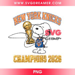 Snoopy New York Knicks Champions PNG, NY Knicks NBA Finals 2026 Champions Basketball PNG, Peanuts Knicks PNG