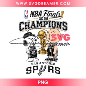 Snoopy Spurs Champions 2026 PNG, Peanuts Cartoon Snoopy And Charlie Brown San Antonio Spurs PNG, NBA Finals Champs 2026 Spurs Team PNG