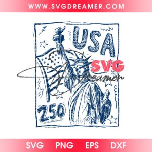 Statue Of Liberty USA 250th PNG SVG, 250th Years Aniversary Vintage America SVG PNG, Retro Patriotic 4th Of July American Flag SVG
