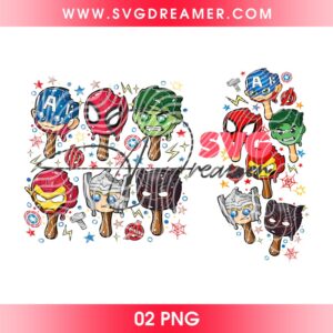 Superheroes Popsicle Art PNG, Superhero Ice Cream Cone PNG Design