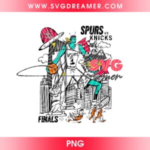 Victor Wembanyama Alien Doodle Art PNG, NBA Finals 2026 Spurs vs Knicks PNG, San Antonio Spurs Basketball Championship PNG