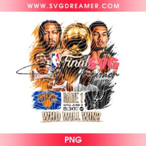 Victor Wembanyama Jalen Brunson NBA Finals PNG, NBA Finals Game 1 Knicks vs Spurs Gameday Poster PNG