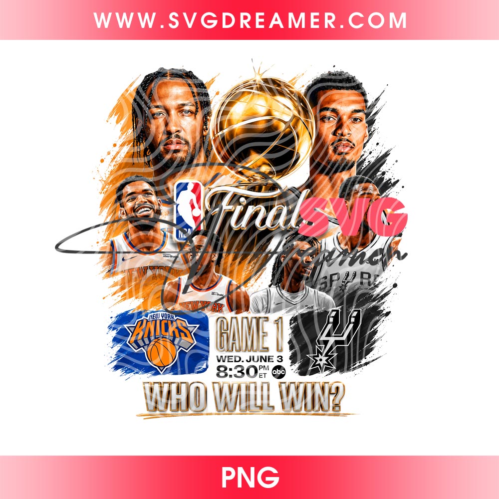 Victor Wembanyama Jalen Brunson NBA Finals PNG, NBA Finals Game 1 Knicks vs Spurs Gameday Poster PNG 2 Victor Wembanyama Jalen Brunson NBA Finals PNG, NBA Finals Game 1 Knicks vs Spurs Gameday Poster PNG
