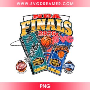 Vintage 2026 NBA Finals Spurs vs Knicks PNG, Retro Basketball Game Ticket Graphic PNG, 2026 NBA Finals Matchup Ticket PNG 1