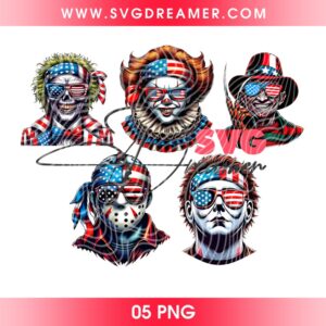 Vintage Horror Movie Killers Patriotic PNG Bundle, Horror 4th of July Independence Day PNG, Aniversary 250th Years USA Horror Bundle PNG