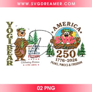 Yogi Bear America 250th PNG Design, 250 Years of Picnics Parks Freedom PNG File, Celebrating America 1776-2026 PNG Design