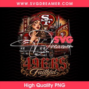 49ers Faithful Girl and Lowrider PNG, San Francisco Football Fan Clipart
