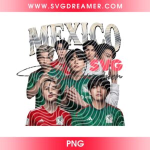 BTS Band Mexico Soccer Fan Art PNG, World Cup 2026 Mexico Kpop BTS Fan PNG