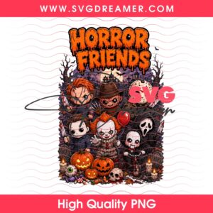 Chibi Horror Friends Halloween PNG, Cute Horror Characters Spooky Vibes PNG, Halloween Movie PNG