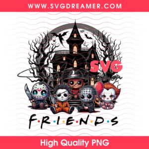Cute Horror Friends PNG, Chibi Horror Characters Sublimation Design, Spooky Halloween Haunted House PNG