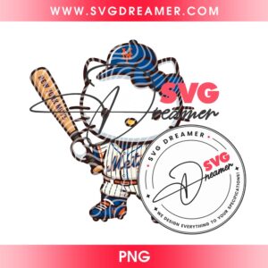 Hello Kitty New York Mets Baseball Player PNG File, MLB NY Mets Hello Kitty Sanrio Cartoon PNG