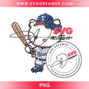 Hello Kitty Texas Rangers Baseball Player PNG, MLB Rangers Team Hello Kitty Sanrio Cartoon PNG