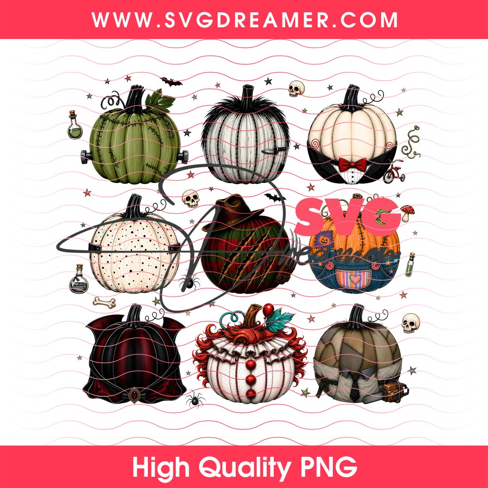 Horror Characters Pumpkin Halloween PNG, Horror Killers Halloween 2026 Design PNG 2 Horror Characters Pumpkin Halloween PNG, Horror Killers Halloween 2026 Design PNG