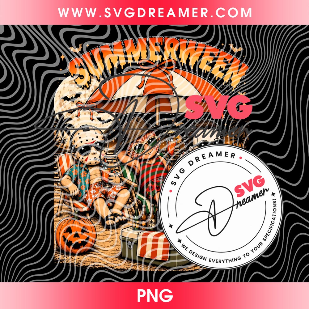 Horror Friends Summerween PNG, Chibi Horror Killers Summer PNG Halftone Design 2 Horror Friends Summerween PNG, Chibi Horror Killers Summer PNG Halftone Design