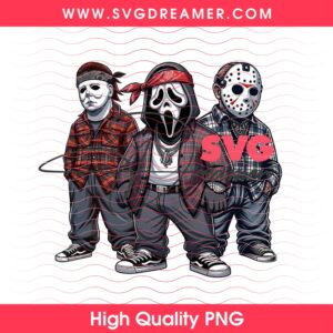 Horror Movie Characters Chibi PNG, Gangster Halloween Clipart PNG, Spooky Cholo Gang Sublimation Design
