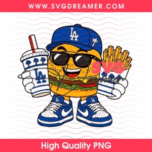 LA Burger Mascot PNG, LA Dodgers Cartoon Clipart PNG, Fast Food Dodgers Cartoon PNG