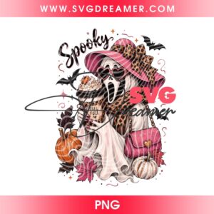 Lady Ghostface Fall Coffee PNG Design, Halloween Latte PNG File, Autumn Spooky Season PNG