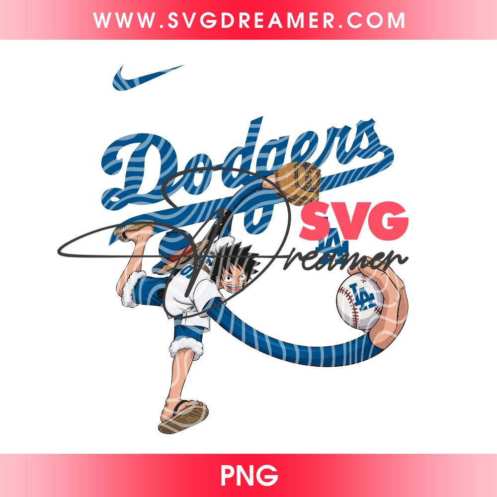 Luffy LA Dodgers Nike Logo PNG, One Piece Monkey D Luffy Los Angeles Baseball PNG, Anime Dodgers PNG 2 Luffy LA Dodgers Nike Logo PNG 1
